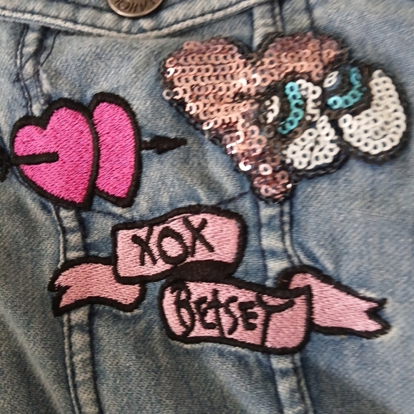 Blue Faux Denim Kids Sequined Jacket by Betsey Johnson sz 7/8. FL - Picture 2 of 6